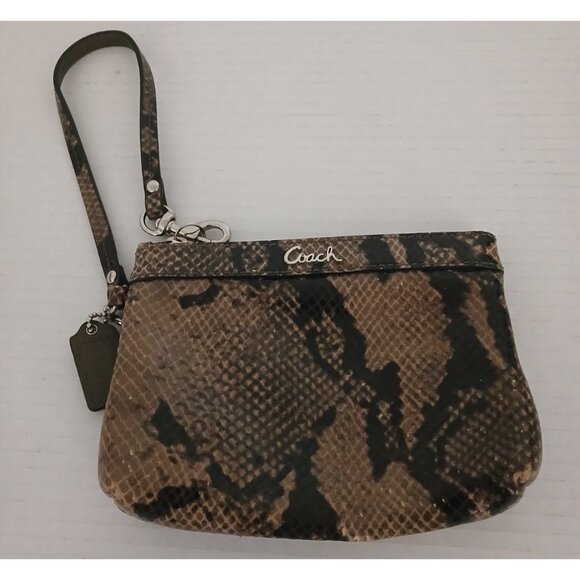 Coach Leather Snakeskin Design Wristlet Logo Bag Purse - Picture 1 of 12